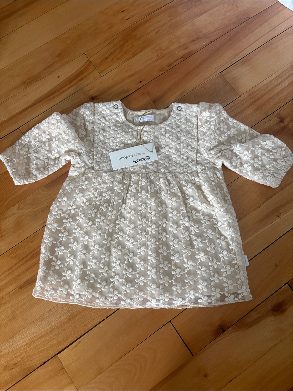 Noppies Cream Floral Embroidered Baby Dress - Size 4 to 6 months